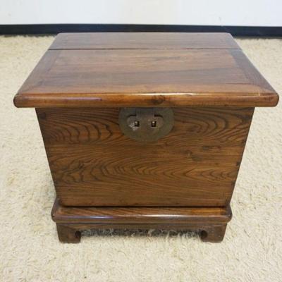 1130	ASIAN WOOD BOX ON STAND WITH LIFT TOP, APPROXIMATELY 23 IN X 17 IN X 22 IN HIGH
