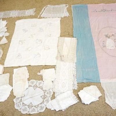 1306	LOT OF LINENS INCLUDING EARLY AMERICAN HAND SEWN LACE
