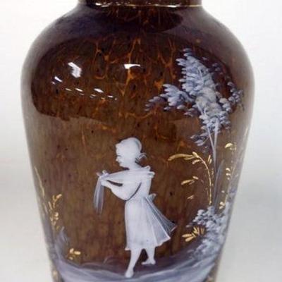 1194	ANTIQUE MARY GREGORY ENAMELED VASE, SCENE OF YOUNG GIRL WALKING, APPROXIMATELY 11 1/4 IN HIGH
