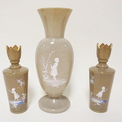 1260	3 PIECE LOT OF ENAMEL DECORATED MARY GREGORY VASES, LARGEST IS APPROXIMATELY 10 IN
