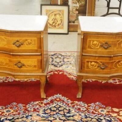 1008	PAIR OF MARBLE TOP 2 DRAWER CHESTS W/URN INLAID DRAWER FRONTS, APPROXIMATELY 33 IN X 14 IN X 27 IN HIGH

