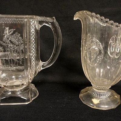 1299	ANTIQUE PATTERN GLASS PITCHER, GIBSON GIRL & STAG APPROXIMATELY 9 IN HIGH
