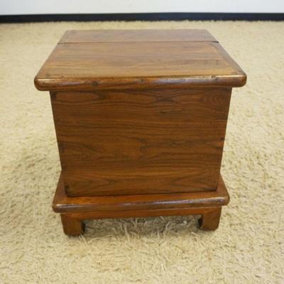 1129	ASIAN WOOD BOX ON STAND WITH LIFT TOP, APPROXIMATELY 23 IN X 17 IN X 22 IN HIGH
