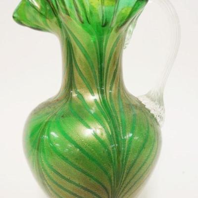 1236	VICTORIAN GREEN W/GOLD FEATHER PITCHER, BLOWN GLASS, APPROXIMATELY 9 1/2 IN HIGH
