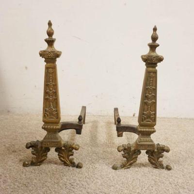 1065	PAIR OF ANTIQUE BRASS ANDIRONS, APPROXIMATELY 18 IN DEEP X 17 IN HIGH
