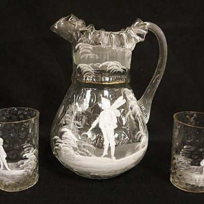 1259	MARY GREGORY 5 PIECE ENAMEL WATER SET, PITCHER IS APPROXIMATELY 9 1/2 IN HIGH
