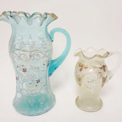 1242	2 VICTORIAN ENAMELED GLASS PITCHERS, LARGEST IS 11 IN HIGH
