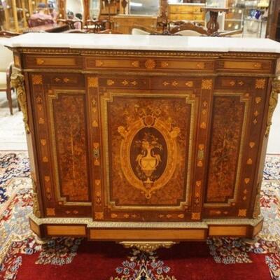 1034	FENCH FIGURAL BONZE MOUNTED CABINET, MARBLE TOP W/INTRICATE MEDALION INLAY & TRIM THROUGHOUT

