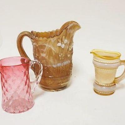 1295	GROUP OF ASSORTED 5 VICTORIAN GLASS PITCHERS, APPROXIMTELY 7 IN HIGH
