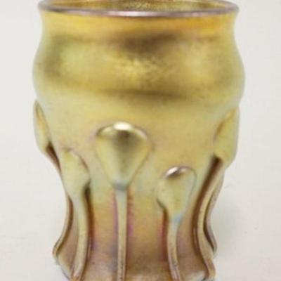 1253	GOLD LUSTER ART NOUVEAU MINI CABINET VASE W/APLLIED TRAILS, APPROXIMATELY 3 1/4 IN HIGH
