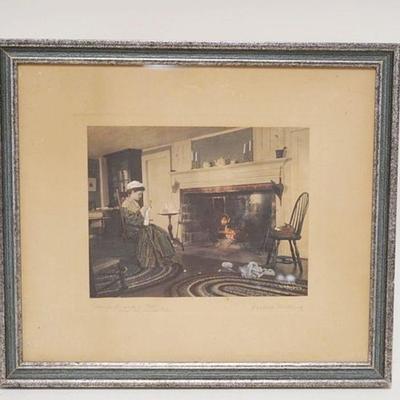 1321	SIGNED WALLACE NUTTING PRINT * COMFORT AND THE CAT*, COLOR BY LOUISE EITIL, 17 IN X 15 IN INCLUDING FRAME
