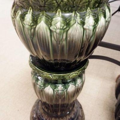 1205	MAJOLICA POT AND PEDISTAL, APPROXIMATELY 12 1/2 IN X 29 IN HIGH
