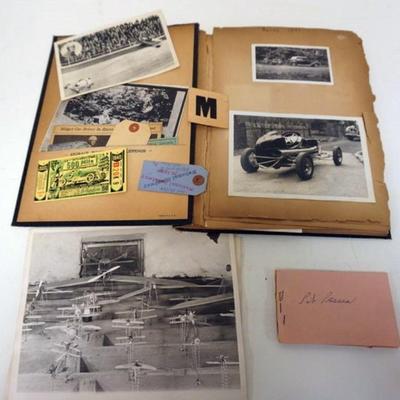1097	VINTAGE MIDGET AUTO RACE CAR SCRAPBOOK WITH TICKET STUBS, PHOTOS OF *KID CHISSELL* SIGNED
