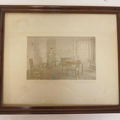 1324	SIGNED WALLACE NUTTING PRINT *CURIOSITY*, SOME STAINING TO MAT, BACK OF FRAME MISSING NAILS TO HOLD GLASS IN PLACE, 17 1/2 IN X 14...
