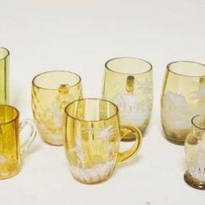 1284	GROUP OF MISC MARY GREGORY ENAMELED MUGS & TUMBLERS, LARGEST IS APPROXIMATELY 4 IN HIGH
