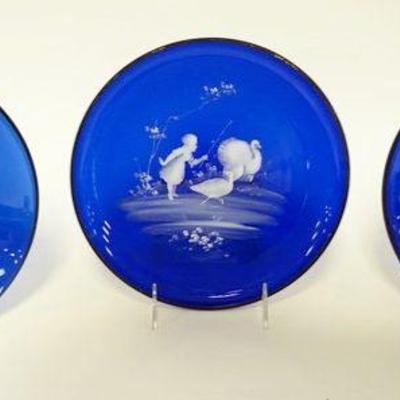 1202	ANTIQUE MARY GREGORY BLUE ENAMELED 9 1/2 IN PLATES

