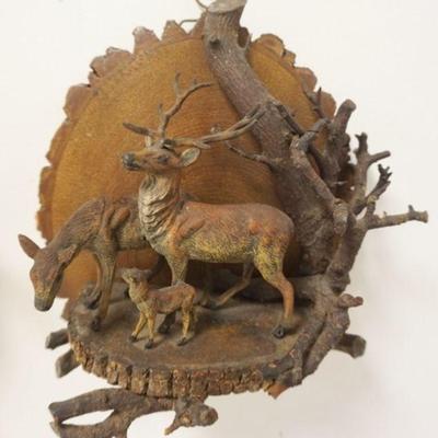 1221	VICTORIAN METAL STAG DIAROMA MOUNTED ON WOOD, 10 IN
