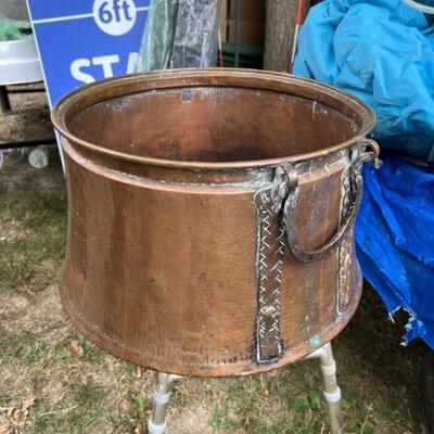 Massive hand hammered copper cauldron 