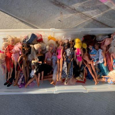 tote full of vintage barbies