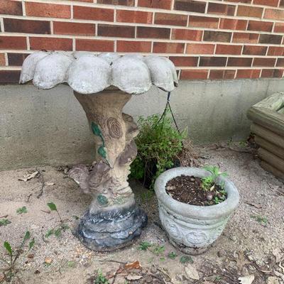 Bird fountain and concrete planter