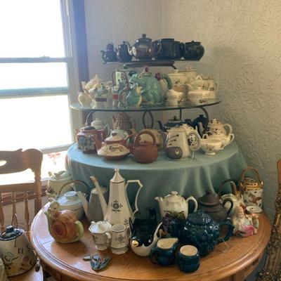 vintage tea pots galore