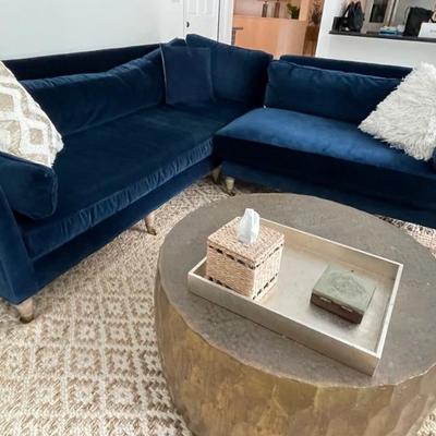 Anthropologie Blue Velvet Sofa