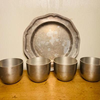 pewter Jefferson cups and plate