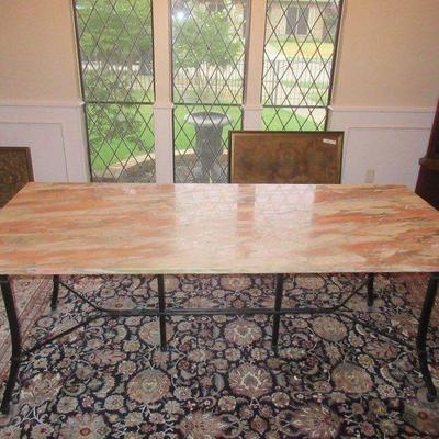 FABULOUS MID CENTURY WROUGHT IRON GRANITE TOP DINING ROOM TABLE THAT MEASURES 78â€ X 34â€ X 28â€ HEAVY! BRING HELP TO MOVE!