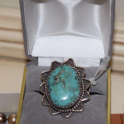 Old Pawn Sterling and Turquoise Ring, Signed
