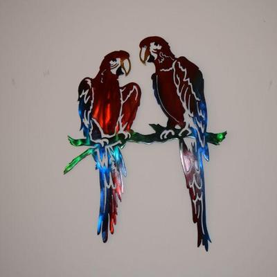 Painted Copper Parrots, Approx. 1 ft. x 1.5 ft. 