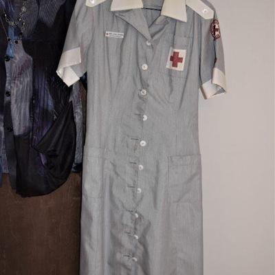 Vintage WWII Red Cross Dress with Name Tag and Red Cross Pin (Pin not shown)