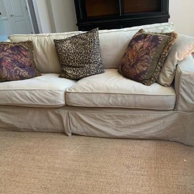 White Fabric  Sofa with Arhaus Carpet 12 x 14 