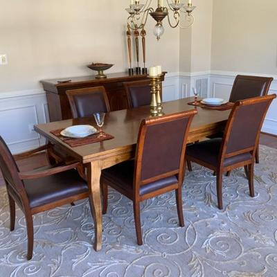 Arhaus Dinning Room with Extension with 8 Leather Chairs 