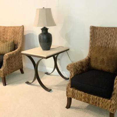 Rattan Wing Back Chairs with new cushion