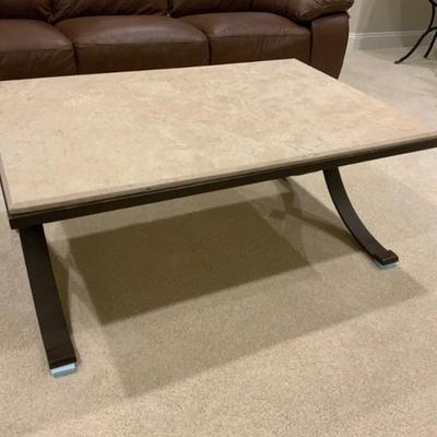 Arhaus Wrought Iron Coffee Table with Marble Top 