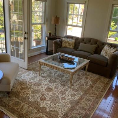 Full Living Room Set - Carpet, Bevel Glass Coffee Table and Thomasville Sofa 