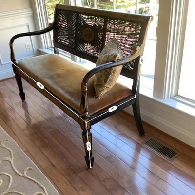 Vintage HAnd Painted Cane Back Bench 