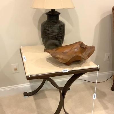 Arhaus Wrought Iron Side Table with Marble Top 