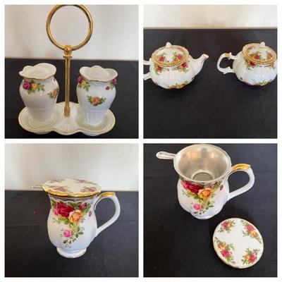 Country Rose teacups, salt & pepper