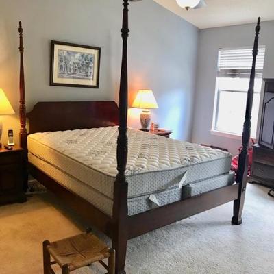 king four poster bed with boxspring and mattress $450