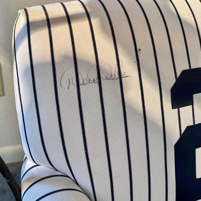 NY Yankees Autographed Pinstripe Chair Signed by Baseball Hall of Fame Legend Derek Jeter