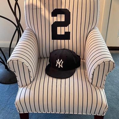 NY Yankees Autographed Pinstripe Chair Signed by Baseball Hall of Fame Legend Derek Jeter