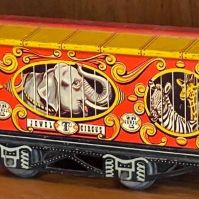 1950s Post-War Tin Litho Jewel T Circus Train Car by Unique Art Manufacturing