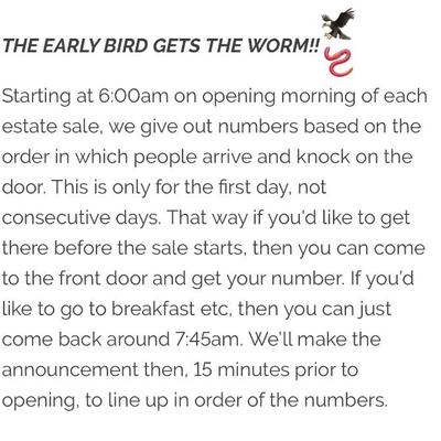 Remember to arrive early if you want Early Bird Numbers!