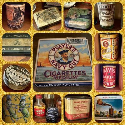 Vintage advertising cans and bottles