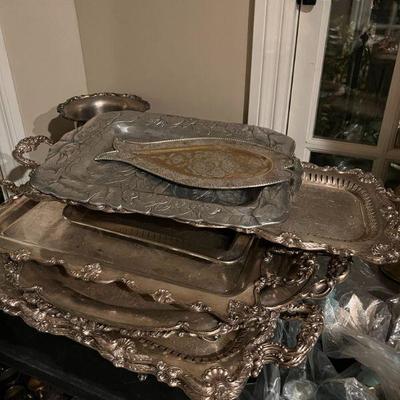 silver, pewter, brass trays