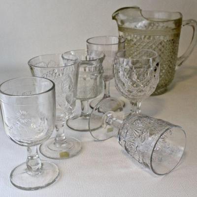 EAPG water pitcher & goblets.