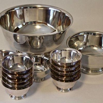 Revere style silver plated bowls in large, medium, and small sizes.