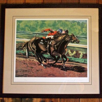 Laura Cockerille Giannini signed print of the 1978 Belmont home stretch dual between Affirmed and Alydar - Affirmed won the race, and the...