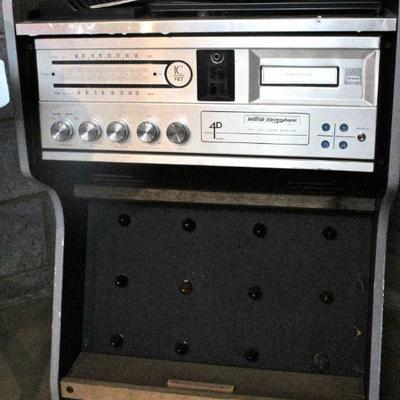 Stereo component ensemble on stand rigged with colored lights - Morse Electrophonic AM/FM stereo with 8 track player, & Westinghouse...